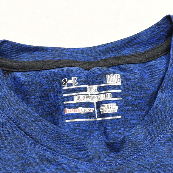 Under Armour Polyester Blue Size L Loose Heatgear Men T Shirt Short Sleeve - Picture 8 of 8